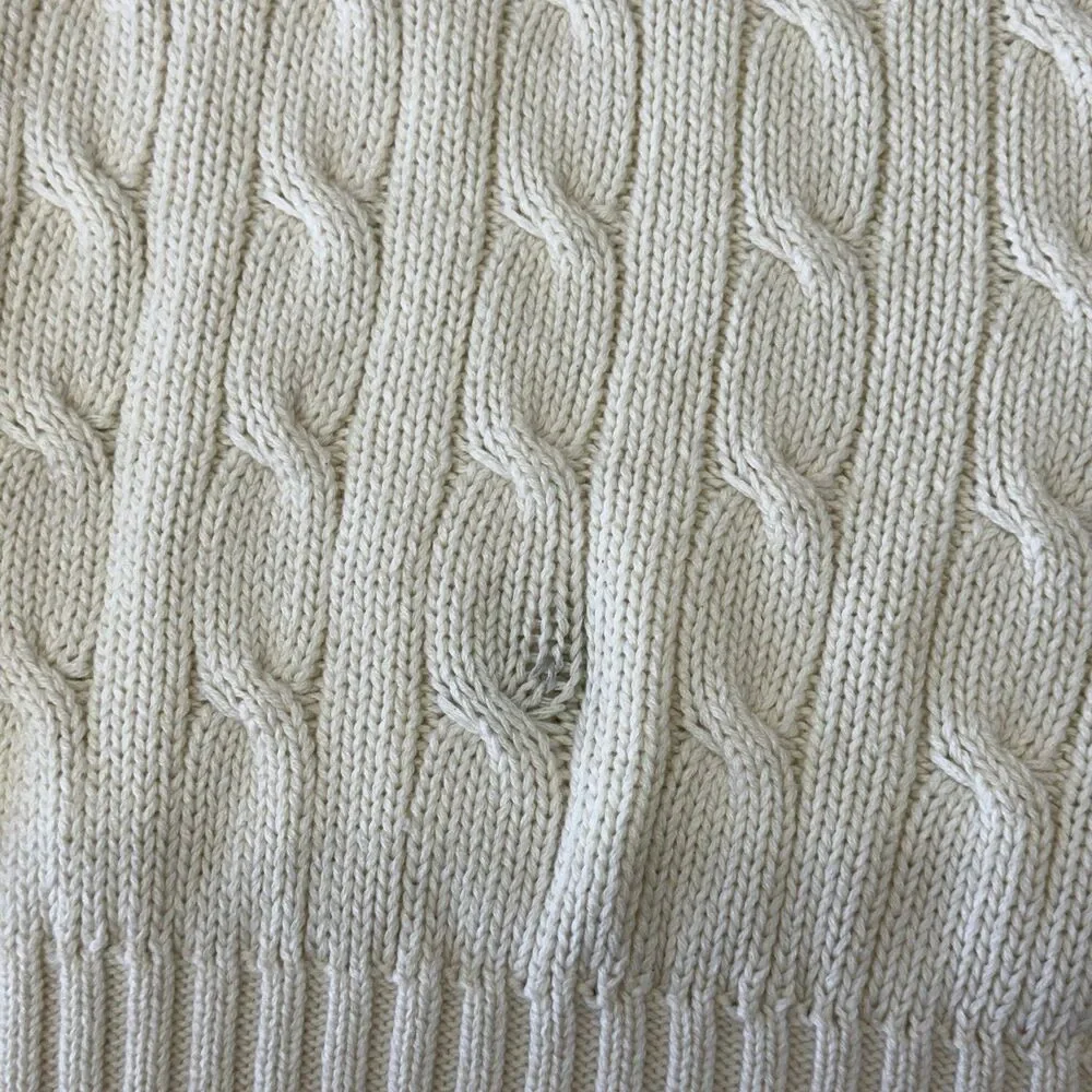 Mens Cable Knit Sweater Vest XL Ivory V Neck Pullover Knit Cotton Prep Academia